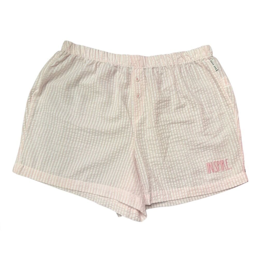 Rae Dunn Seersucker Pajama Boxer Shorts Small Pink & White Inspire